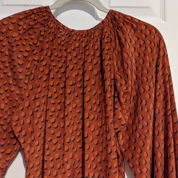 Tucker The Classic Blouse Rustic Dot in Crepe de Chine Silk Top Smocked Collar - Picture 9 of 10
